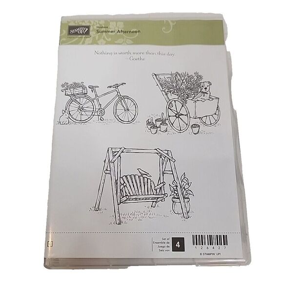 Stampin' Up! Stamp Set SUMMER AFTERNOON Set of 4 126427 Bikes Puppy Outdoor - Picture 1 of 4